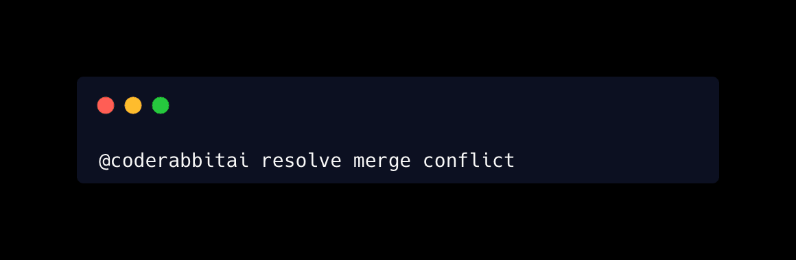 @coderabbitai resolve merge conflict 명령을 보여주는 어두운 터미널 화면